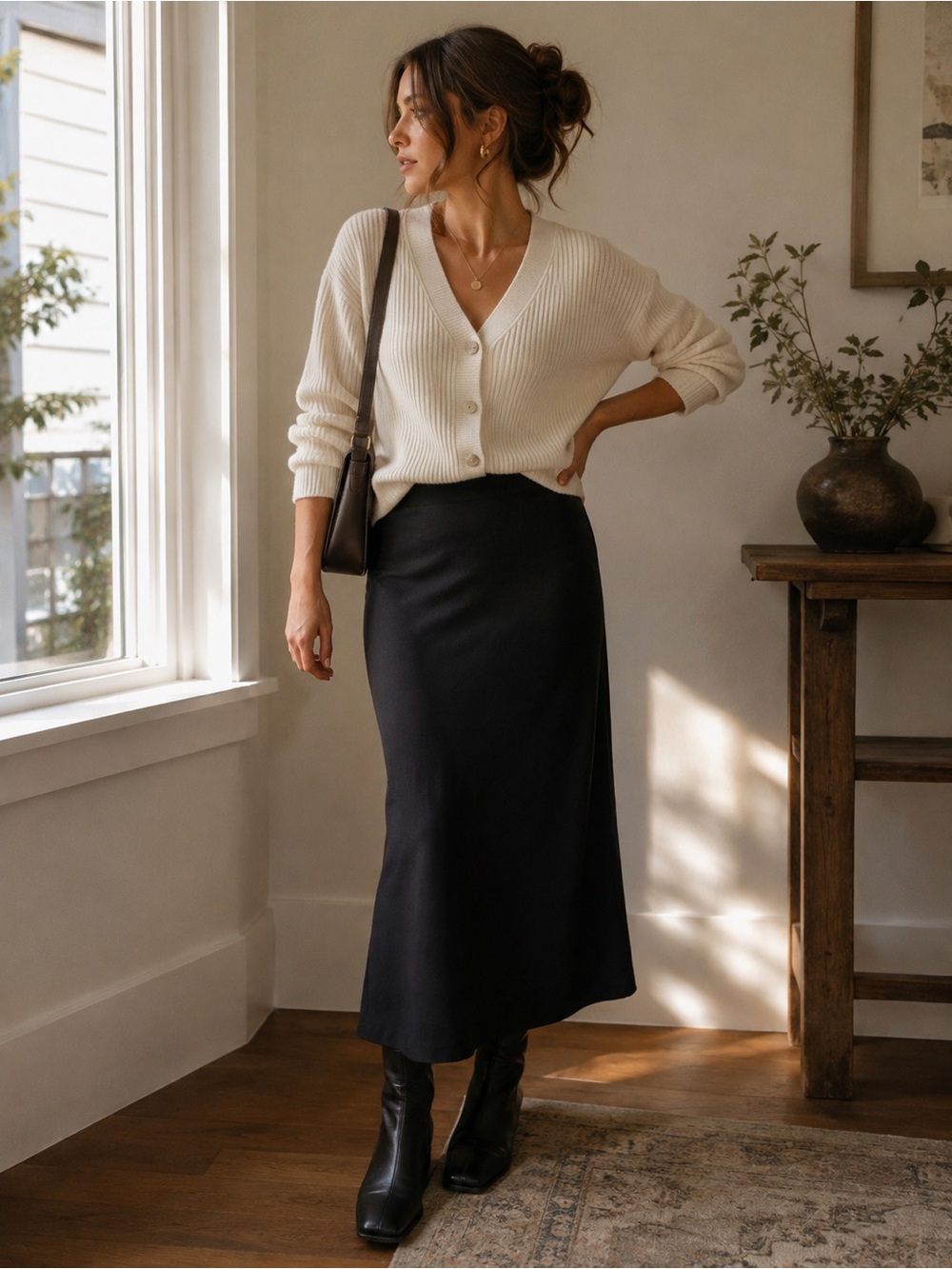 Vintage J. Crew 100% Wool Black Midi Maxi Skirt